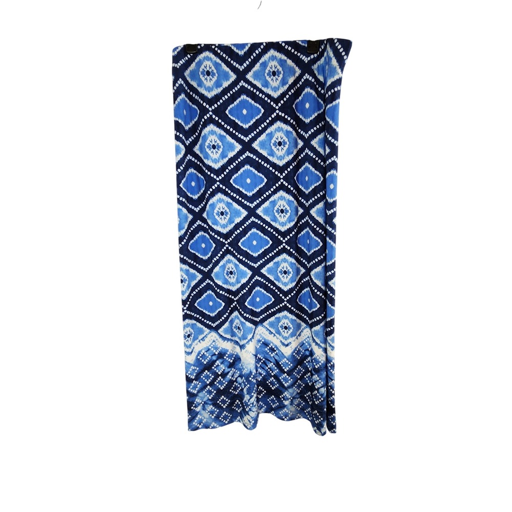 Chico's 4 Blue White Ikat Diamond Print Maxi Skirt Size 20/22 XXL Stretch Boho - Picture 7 of 7